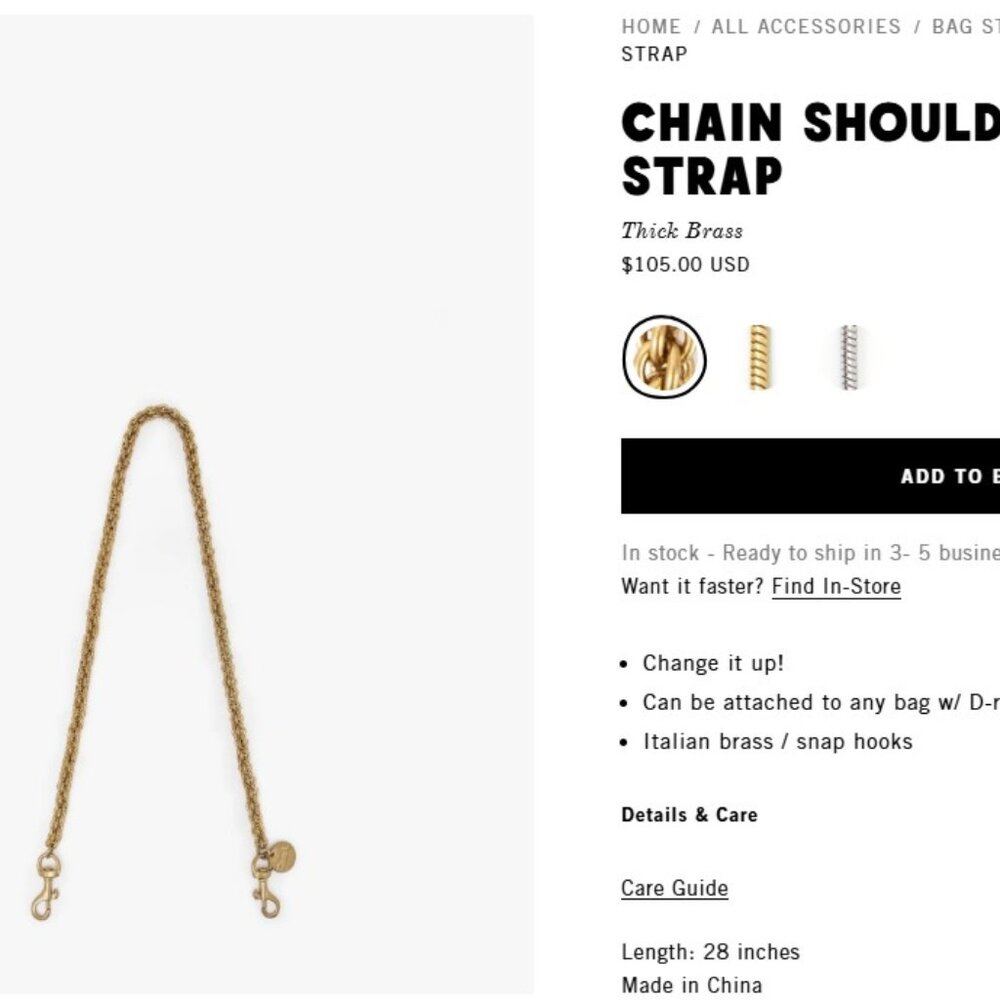 Clare V Chain Shoulder Strap (Thick Brass)
